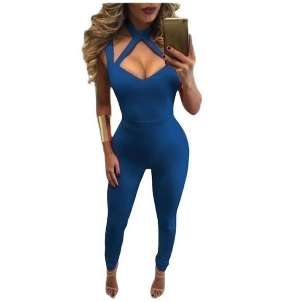 Hot Kiss halter jumpsuit color is teal womens size medium